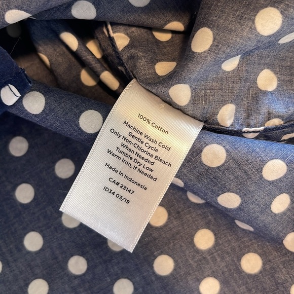 Talbots Petites navy and white Polkadot long sleeve button down LP Cotton large - Picture 4 of 6